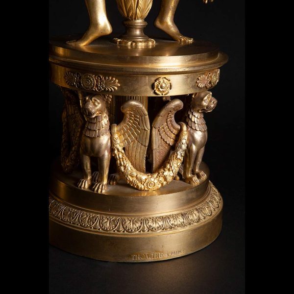 Lot 108 - Pierre - Philippe Thomire (Parigi 1751 - 1843), Pair of elegant gilded bronze candlesticks