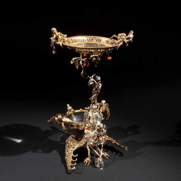 Lot 045 - Crystal, gilded silver and coral stand, North European manufacture, late 19th century