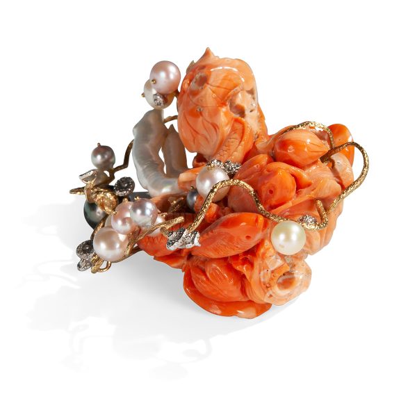Lot 050 - Japanese coral and pearl sculpture, Milan, last quarter of the 20th century