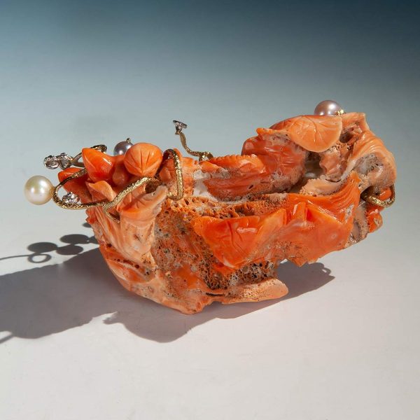 Lot 050 - Japanese coral and pearl sculpture, Milan, last quarter of the 20th century