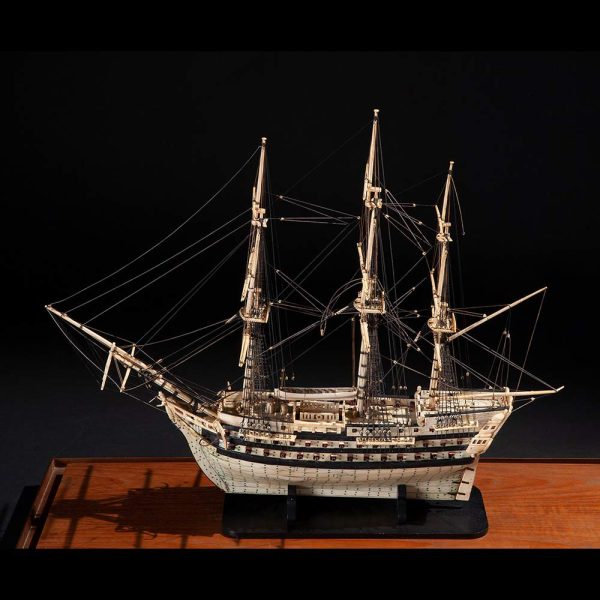 Lot 055 - Valuable painted bone galleon model, 19th century