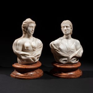 Lot 006 - Pair of elegant marble busts, first quarter of the 18th century