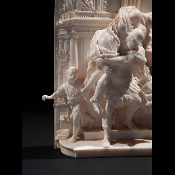 Lot 065 - Exceptional ivory plaque carved in high relief representing the flight of Aeneas from Troy, Netherlands 18th century