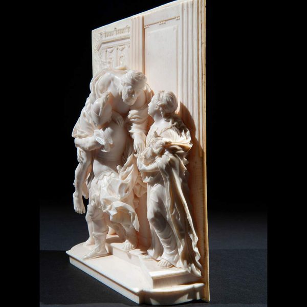 Lot 065 - Exceptional ivory plaque carved in high relief representing the flight of Aeneas from Troy, Netherlands 18th century