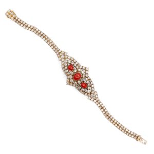 Lot 105 Yellow gold, diamond and coral bracelet