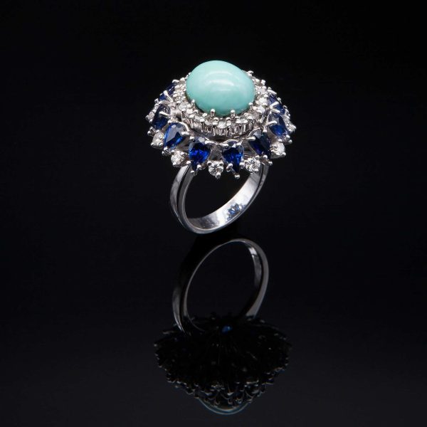 Lot 115 Ring made of white gold, turquoise, diamonds and sapphires