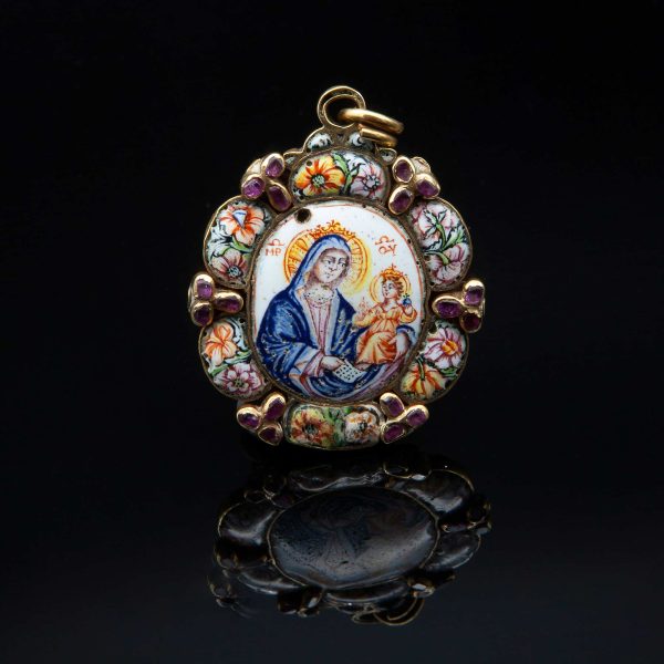 Lot 138 Antique gold pendant with enamels and rubies